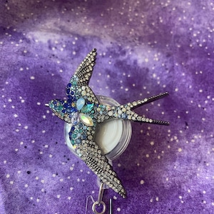Bobine de badge oiseau hirondelle en strass, bobine de porte-carte d'identité rétractable, clip nom, infirmière, médecin, cadeau pour enseignant