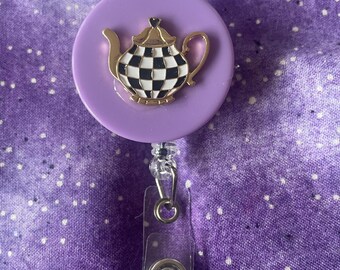 Alice in Wonderland We’re All Mad Here Hat Badge Reel, Retractable ID Holder Reel, Name Clip, Nurse, Doctor, Teacher Gift