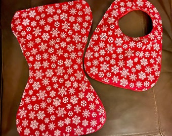 Snowflake Christmas Baby Bib and Burp Pad Set Baby Gift Baby Shower