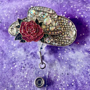 Cowgirl Hat Badge Reel, Retractable ID Name Badge Holder Reel, Badge Clip Work Jewelry, Doctor Nurse Teacher Ready to Ship