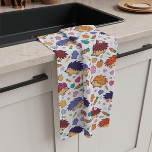 Hedgehog Tea Towel: Microfiber Kitchen Dish Towel with Cute Colorful Hedgehog Pattern