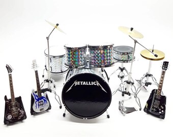 Miniature Electric Guitar & Drum Set – Handmade Rock Band Display