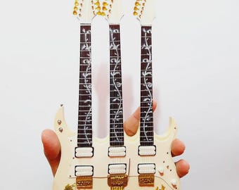 Miniature Triple Neck Guitar – White Mahogany Display Model, Collector Prop