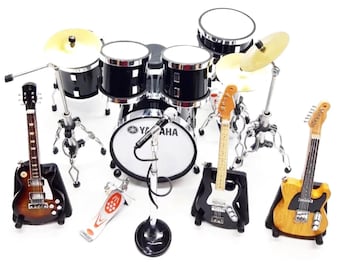 Miniature drum Yamaha Black Drum Miniature And Guitar 1/12 Scale Plus Mic