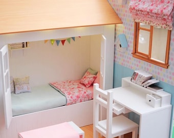 Diorama de dormitorio de niña a escala 1:6 para muñecas Blythe y Barbie, fabricado en PVC