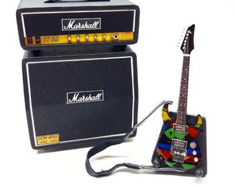 Miniature JPM100 Picasso Guitar and JCM 800 2-Stage Amplifier - Collectible Music Display & Photography Prop