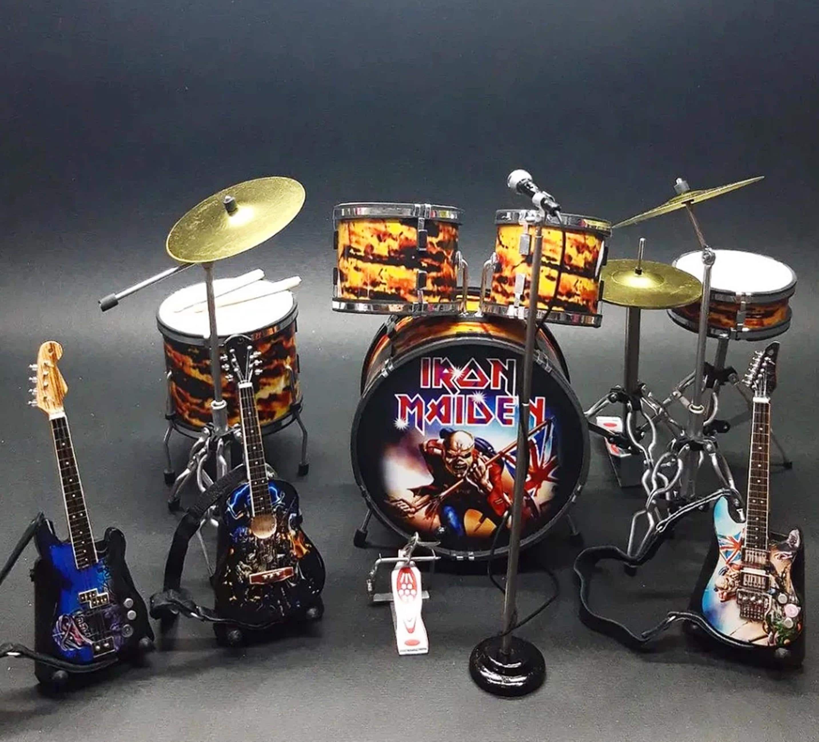 Miniature Drum Heavy Metal and Guitar Set Music Display