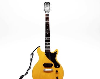 Classic Brown Guitar Miniature with Strap – Vintage Rock Style