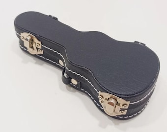 Estuche rígido para guitarra en miniatura, escala 1:12, estilo ovalado y clásico, de MDF con interior de terciopelo.