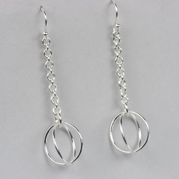 Sterling Silver Dangle Earrings, Unique Silver Jewelry, Handmade Silver Orbit Earrings, Nickel Free Handmade Jewelry