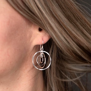 Sterling Silver Dangling Orbit Earrings: Handmade Argentium Silver Everyday Jewelry