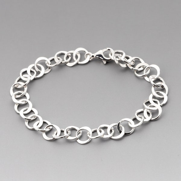 Handmade Silver Chain Bracelet - Sterling Silver Circle Links Bracelet - Bright Shiny and Unique Everyday Silver Jewelry For Her