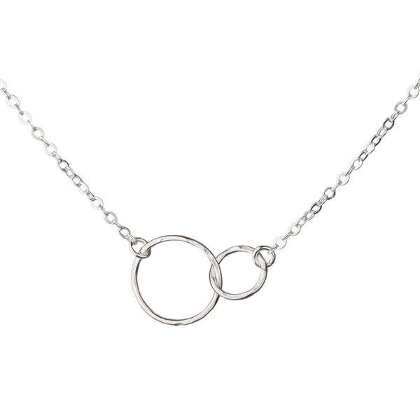 Hammered Sterling Silver Two Circle Necklace - Delicate Everyday Silver Jewelry - Gifts Under 50 - Interlocking Circles Necklace