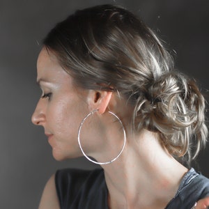 Extra Large 3&quot; Sterling Silver Hoop Earrings, Giant Silver Hoops, Hammered Silver Earrings, Statement Jewelry Gifts for Her , Large Hoops