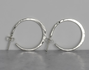 Argentium Silver Hoop Earrings Gift Under 50. Post Hoop Earrings Hammered Hoop Earrings Simple Everyday Earrings Hoop Stud Earrings