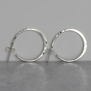 Small 1" Hoop Earrings Silver, Hammered Silver Earrings, Hammered Sterling Silver Jewelry, One Inch Silver Hoop Earrings, Hoop with Post