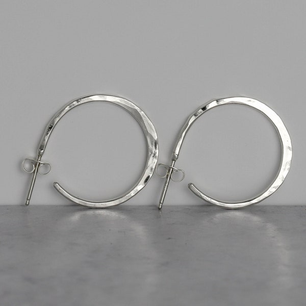 Small 1" Hoop Earrings Silver - Hammered Silver Earrings - Hammered Sterling Silver Jewelry - One Inch Silver Hoop Earrings - Hoop with Post