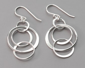Handmade Sterling Silver Dangle Earrings: Nickel Free Argentium Silver Circle Jewelry