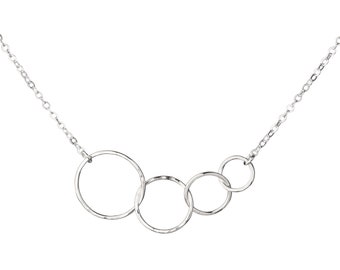 Hammered Sterling Silver Four Circle Necklace, Interlocking Circles Necklace, Delicate Everyday Silver, 40th Birthday, Mother's Jewelry