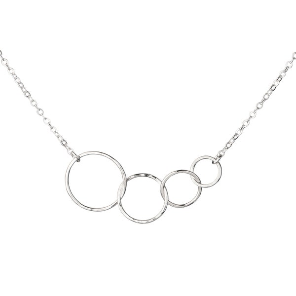 Hammered Sterling Silver Four Circle Necklace, Interlocking Circles Necklace, Delicate Everyday Silver, 40th Birthday, Mother's Jewelry