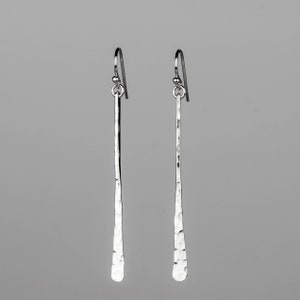 Hammered Silver Bar Earrings, Sterling Silver Bar Dangle Earrings, Handmade Silver Jewelry, Two Inch Silver Dangle Earrings, Gifts For Her image 1