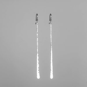 Long Hammered Silver Bar Earrings, Sterling Silver Bar Dangle Earrings, Silver Stick Earrings, Three Inch Silver Dangle Earrings image 2