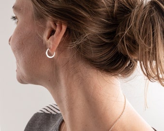 Hammered Sterling Silver Half Inch Hoop Earrings, Nickel Free Everyday Jewelry, Tiny Hoops