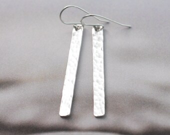 Bar Earrings, Handmade Sterling Silver Jewelry For Women, Edgy Earrings, Nickel Free Statement Dangle Drop Earrings, Hammered Silver