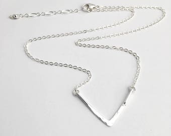 Sterling Silver Minimalist Necklace - Simple Hammered Silver Necklace - Handmade Silver Jewelry