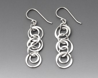 Sterling Silver Interlocking Circles Earrings, Multi Circle Dangles, Nickel Free Silver Jewelry, Argentium Silver Earrings for Her