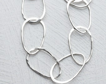 Long Handmade Sterling Silver Chain - Statement Chain Necklace - Hand Hammered Sterling Silver Large Link Chain - Long Chunky Chain