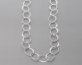 Handmade Sterling Silver Chunky Chain, Hammered Silver Chain Necklace, Statement Jewelry for Her, 24 Inch Handmade Big Link Chain