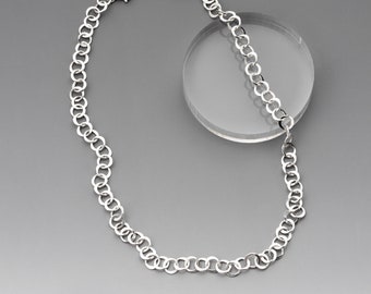 Handmade Sterling Silver Circle Links Chain Necklace, Argentium Silver Chain with Hammered Circle Links, Everyday Sterling Silver Jewelry