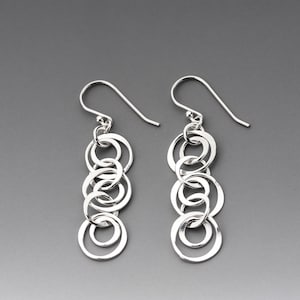 Sterling Silver Interlocking Circles Earrings, Multi Circle Dangles, Nickel Free Silver Jewelry, Argentium Silver Earrings for Her image 1