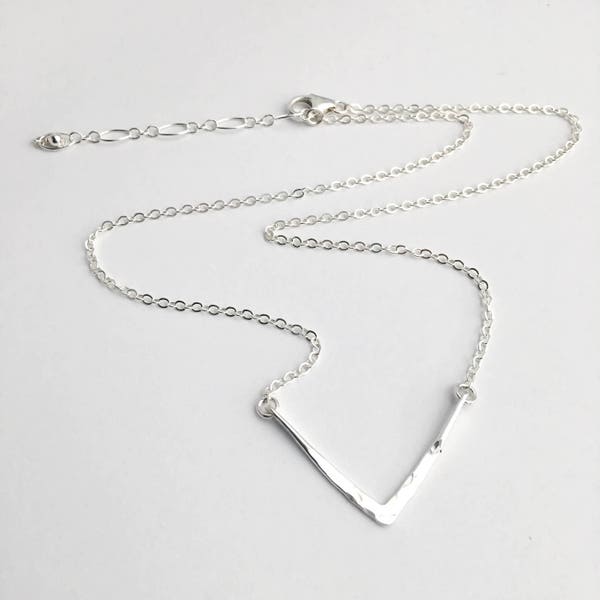 Sterling Silver Minimalist Necklace - Simple Hammered Silver Necklace - Handmade Silver Jewelry