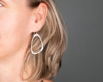 Hammered Sterling Silver Statement Earrings: Funky Geometric Dangle Earrings, Handmade Jewelry
