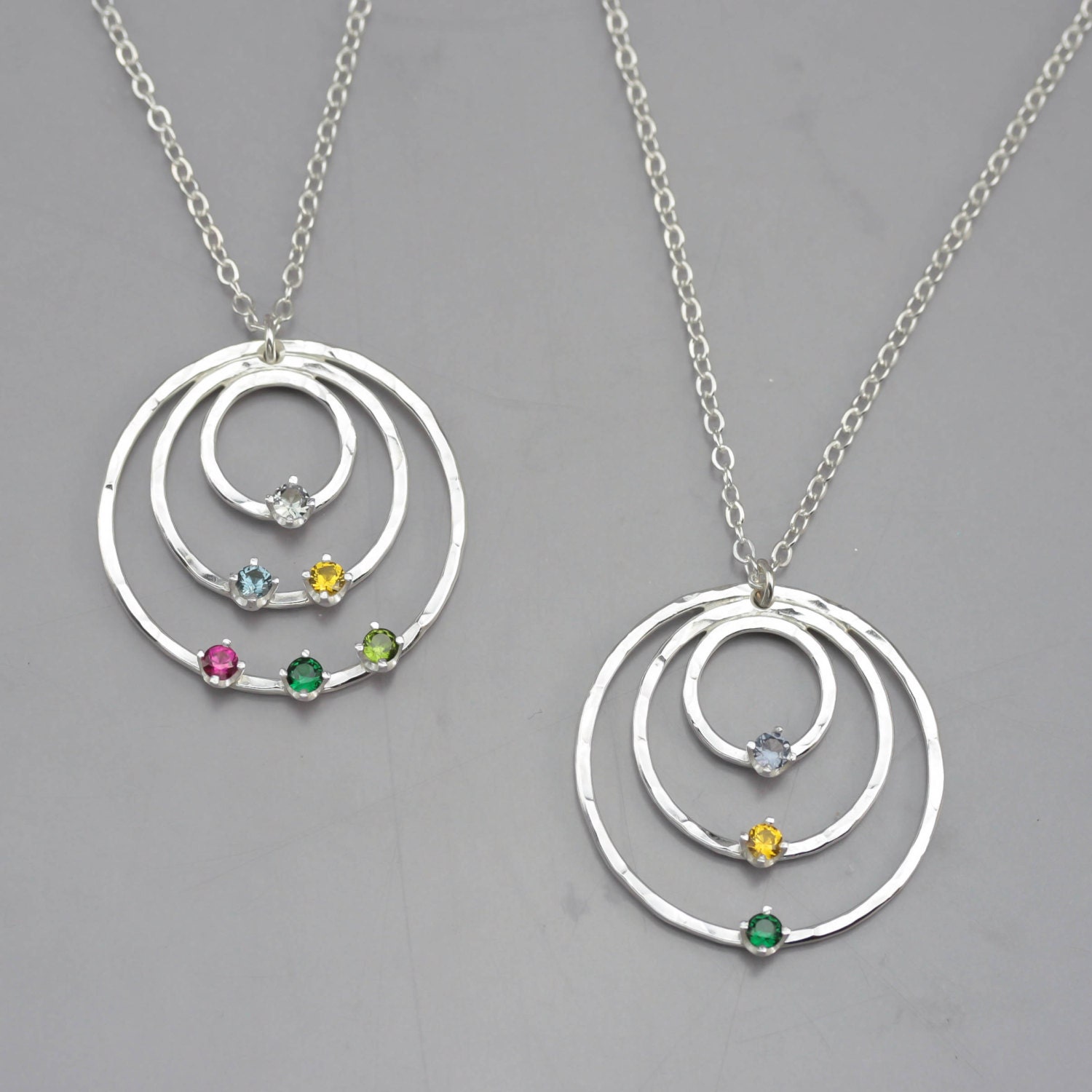 Three Circle Birthstone Pendant Necklace