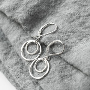 Small Silver Circles Lever back Earrings, Minimalist Jewelry, Lightweight, Nickel Free Sterling Silver Dangle Earrings, Short Earrings image 7