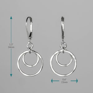 Small Silver Circles Lever back Earrings, Minimalist Jewelry, Lightweight, Nickel Free Sterling Silver Dangle Earrings, Short Earrings image 6