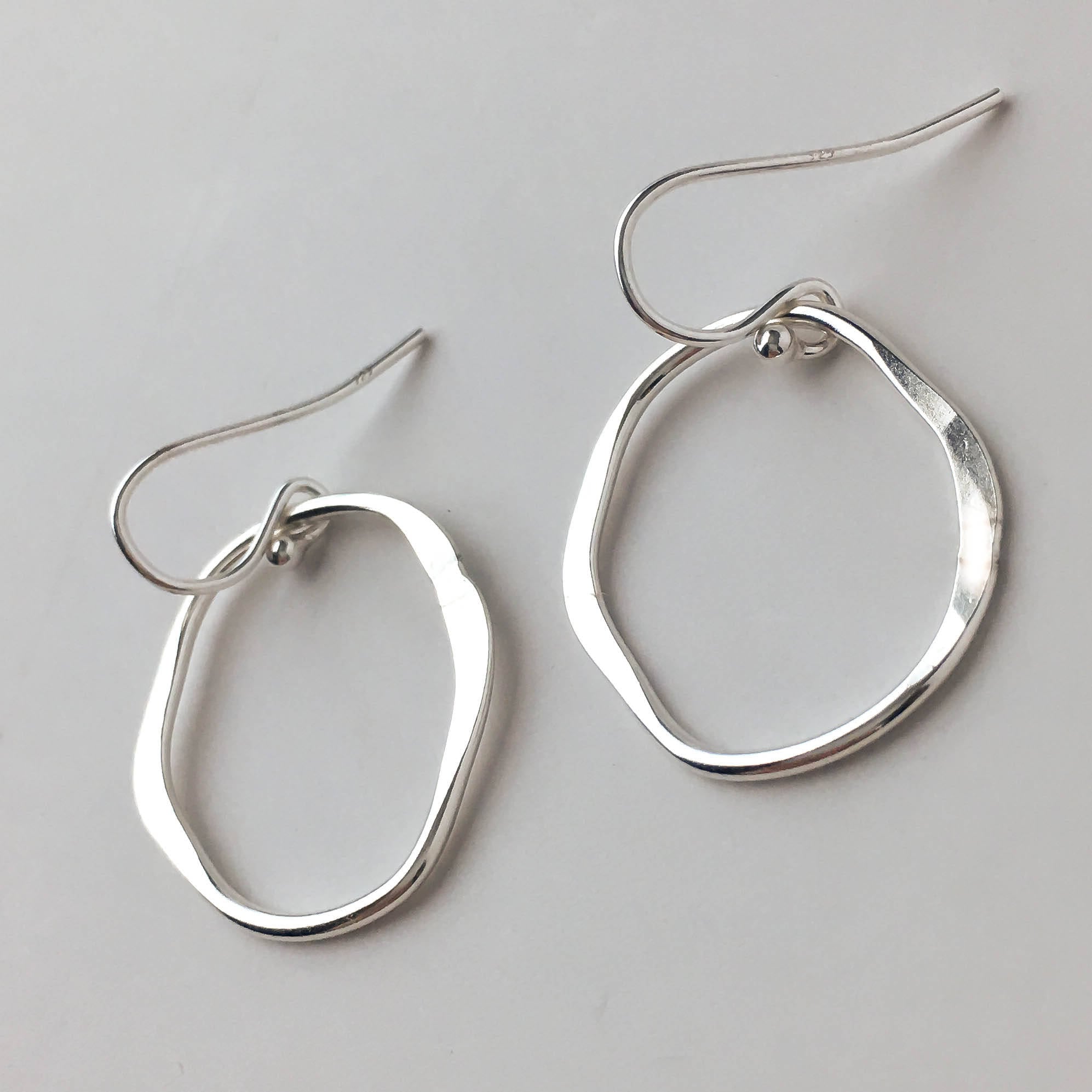 Simple Sterling Silver Organic Shaped Hoop Drop Earrings Short