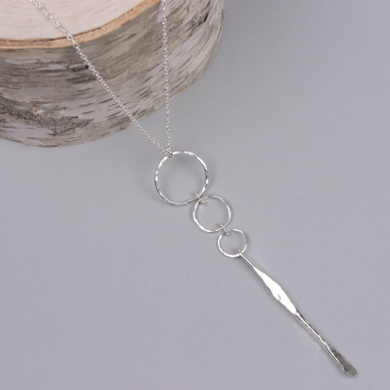 Silver Spinning Pendant Long Necklace