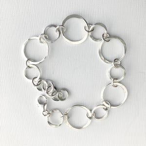 Hammered Silver Circles Bracelet, Sterling Silver Handmade Chain Bracelet, Silver Jewelry, Everyday Silver Bracelet, Handmade Gifts for Her image 5