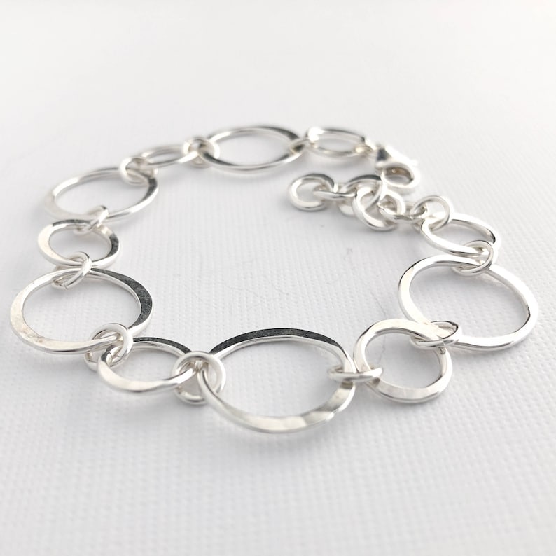 Hammered Silver Circles Bracelet, Sterling Silver Handmade Chain Bracelet, Silver Jewelry, Everyday Silver Bracelet, Handmade Gifts for Her image 8