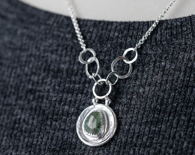 Emerald and Sterling Silver Pendant Necklace