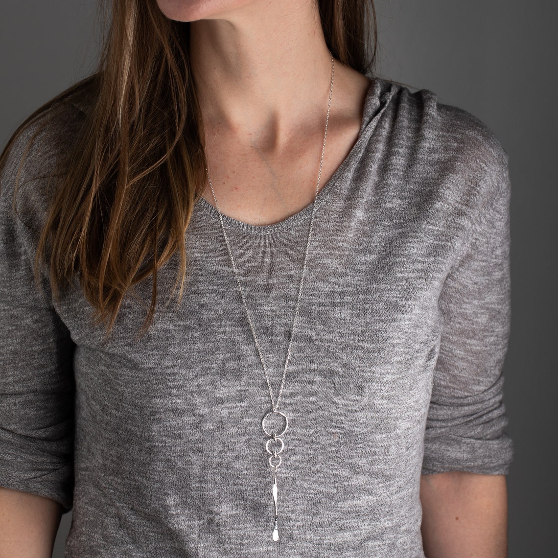 Long Sterling Silver Pendant Necklace Hand Hammered Vertical Etsy