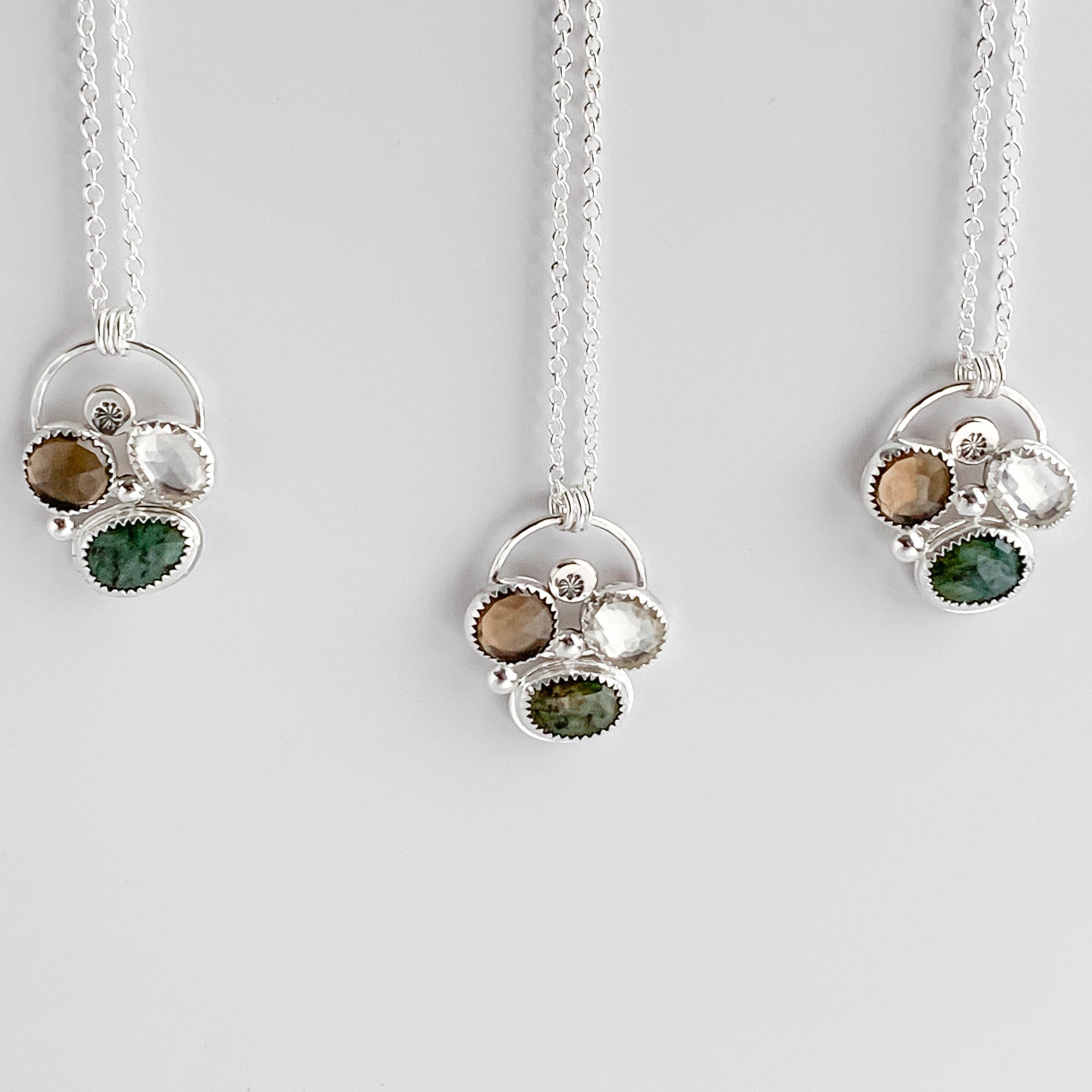 Emerald Gemstone Cluster Pendant Necklace