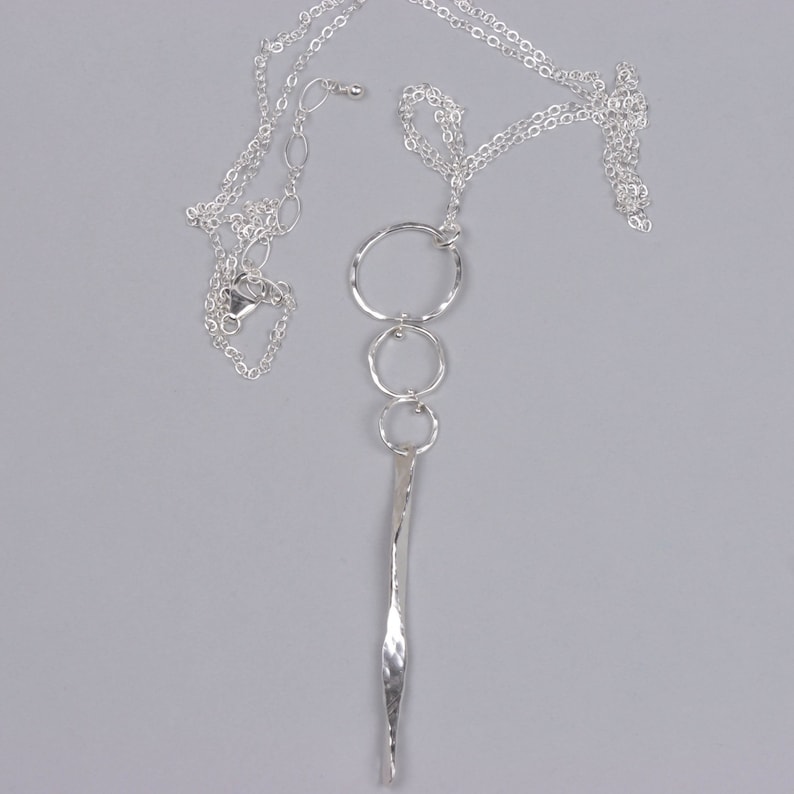 Long Sterling Silver Pendant Necklace Hand Hammered Vertical Etsy