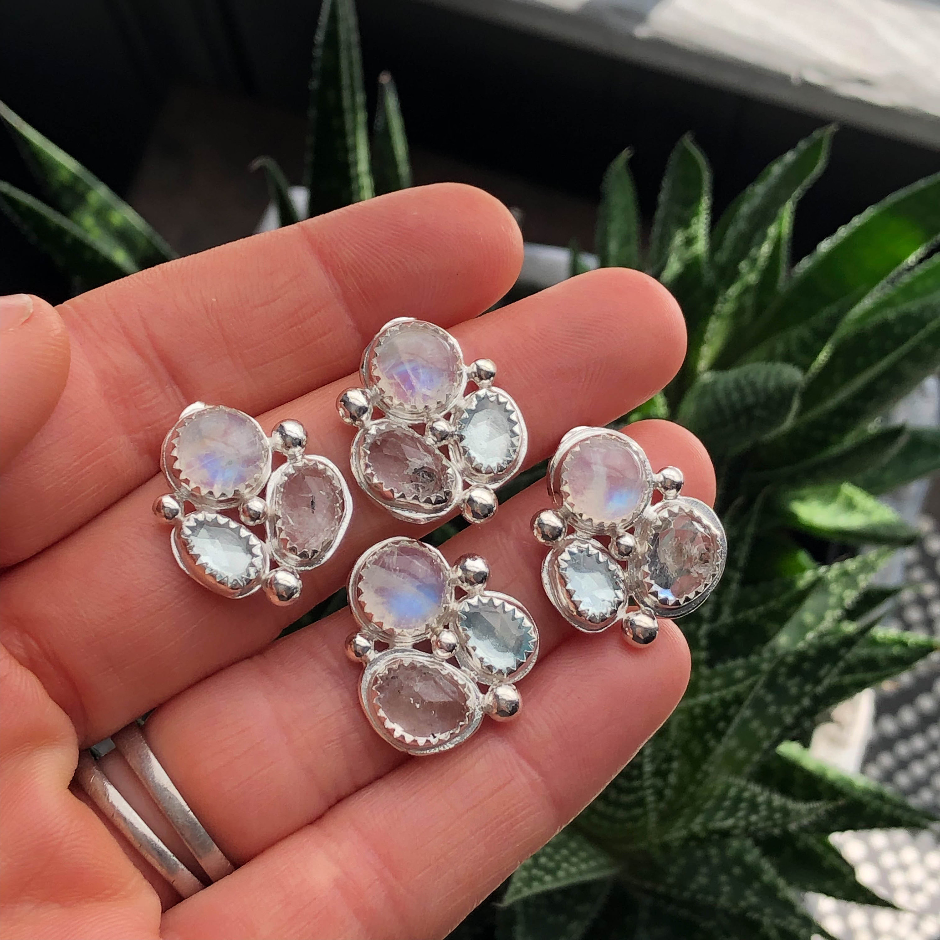 Gemstone Cluster Stud Earrings