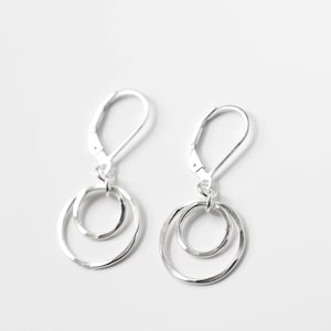 Small Silver Circles Lever back Earrings, Minimalist Jewelry, Lightweight, Nickel Free Sterling Silver Dangle Earrings, Short Earrings image 4