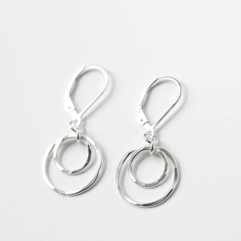 Small Silver Circles Lever back Earrings, Minimalist Jewelry, Lightweight, Nickel Free Sterling Silver Dangle Earrings, Short Earrings image 4